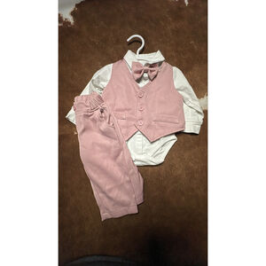Baby Unbranded Pink & White Vest Bowtie Pants Bodysuit Set 0-3 Months